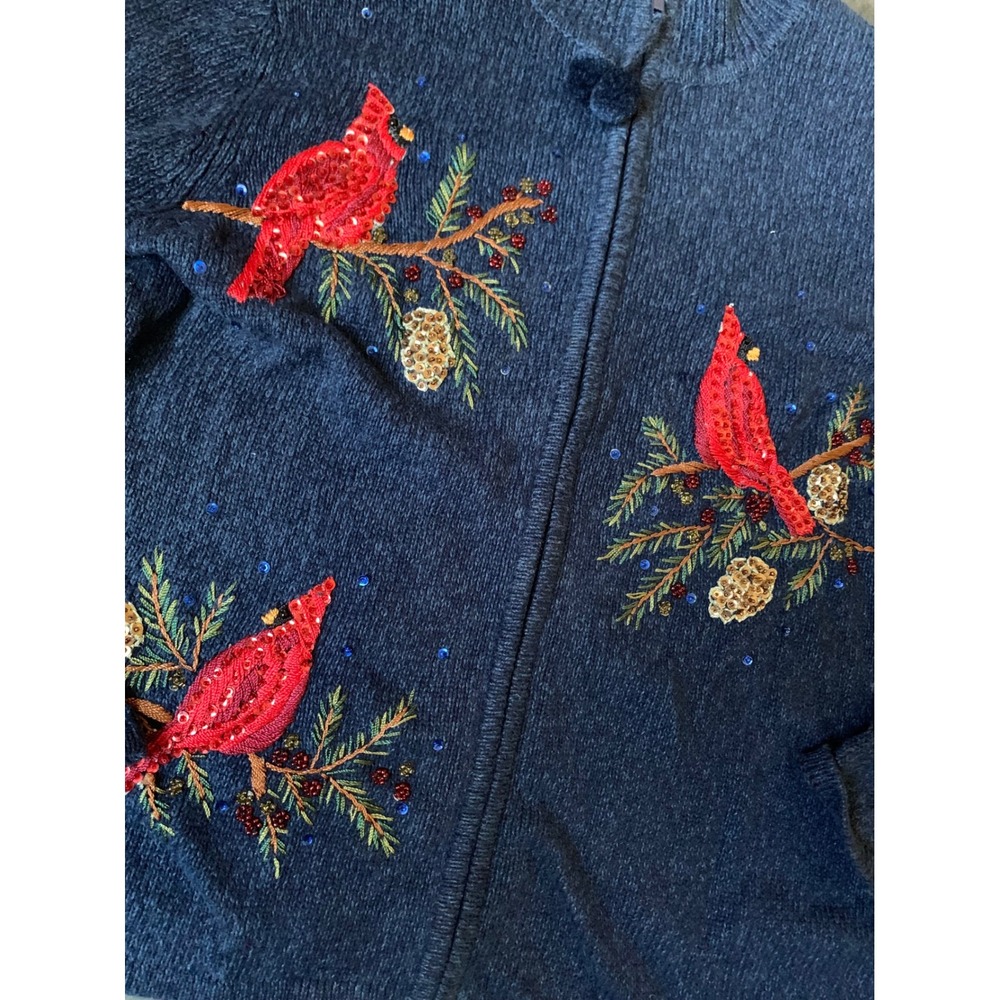 Heirloom Collectibles Christmas Womens s Cardigan Sweater Cardinals Beaded